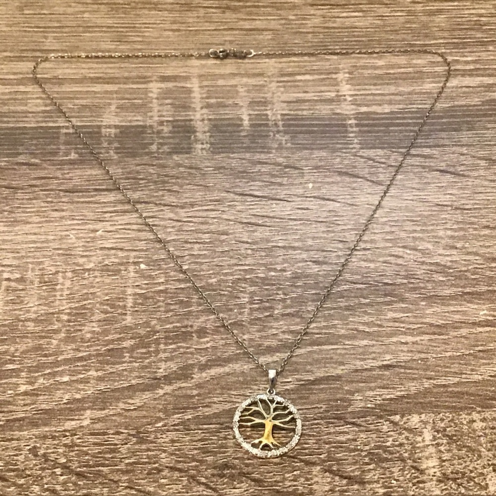 Sterling Silver Two-Tone Tree of Life Circle Pendant Necklace 18" Long